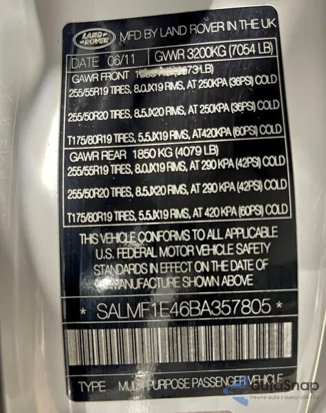 2011 Land Rover Range Rover Hse Luxury from USA, damaged, VIN SALMF1E46BA357805